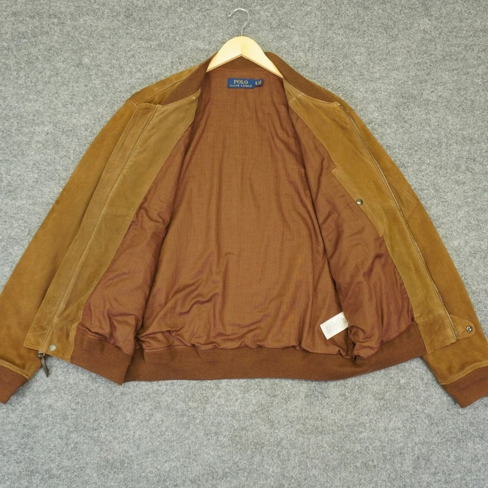 Polo Ralph Lauren Goat Suede Bomber Jacket Mens XL Tan Full Zip Utility Pocket